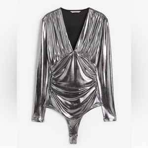 H&M Metallic vneck thong bodysuit